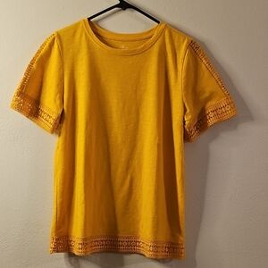 ST JOHN'S BAY Yellow Crochet Trim T-Shirt